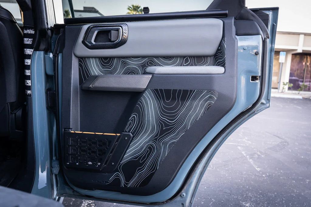 Topo Rear Interior Lower Door Card Insert Overlays (Printed Series) - 2021+ Bronco 4 Door StickerFab