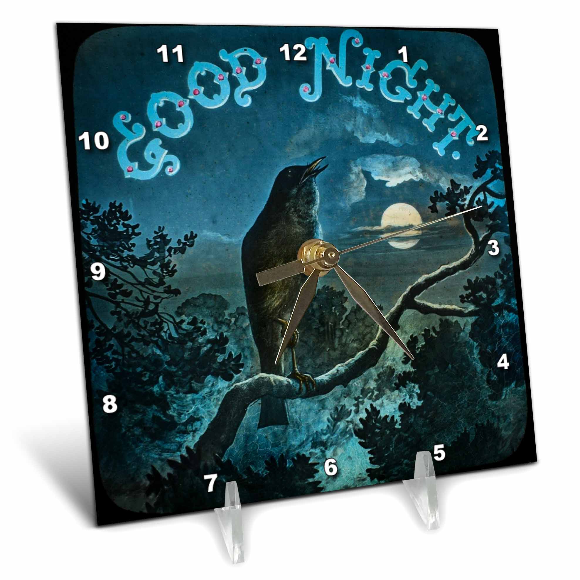 3dRose Good Night Bird on a Branch Vintage Circa 1890s - Desk Clocks (dc-359108) 3dRose