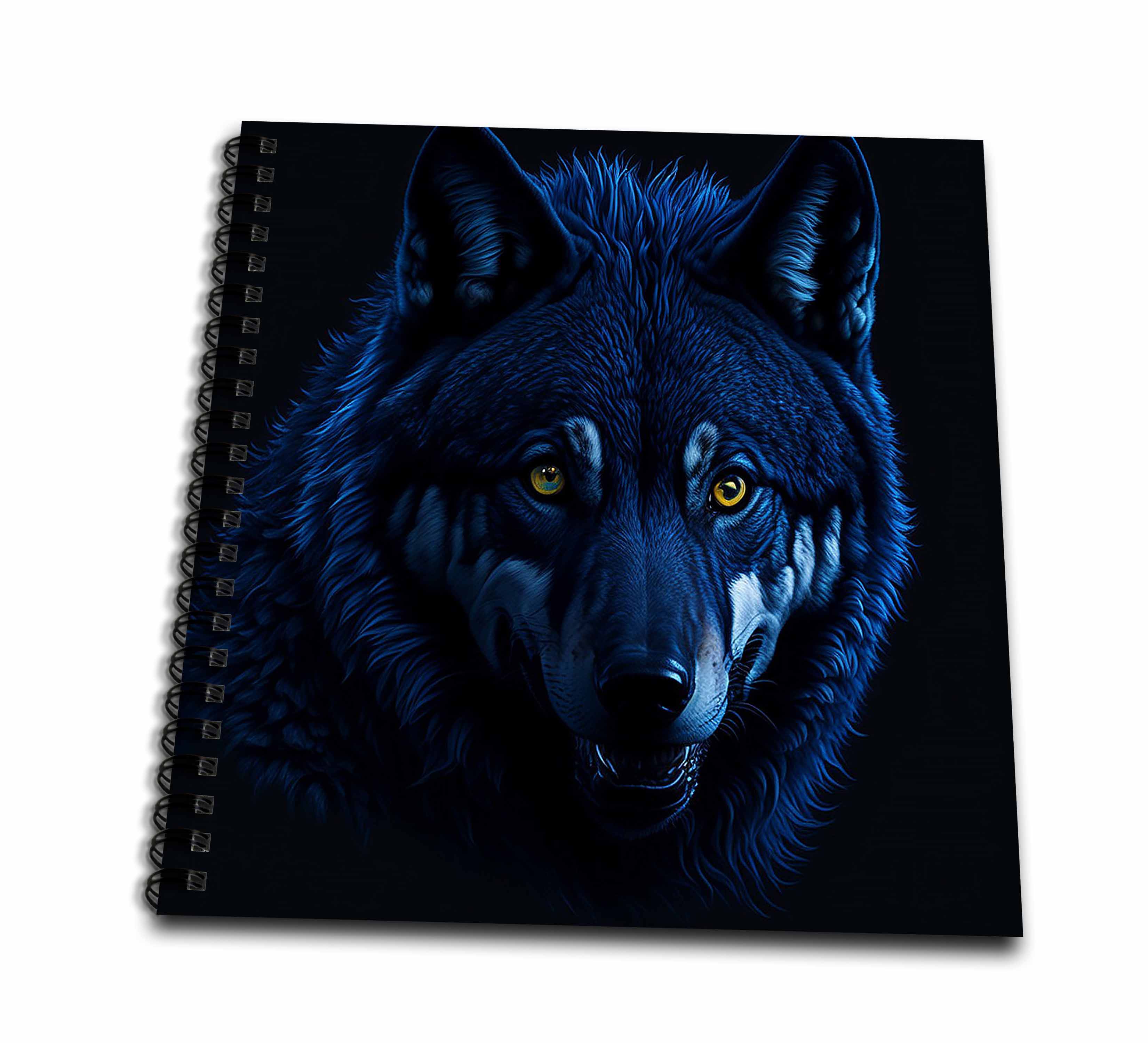 3dRose Mystical, Magical Wolf Portrait. Yellow Eyes. Dark Blue, Black... - Drawing Books (db-379386) 3dRose