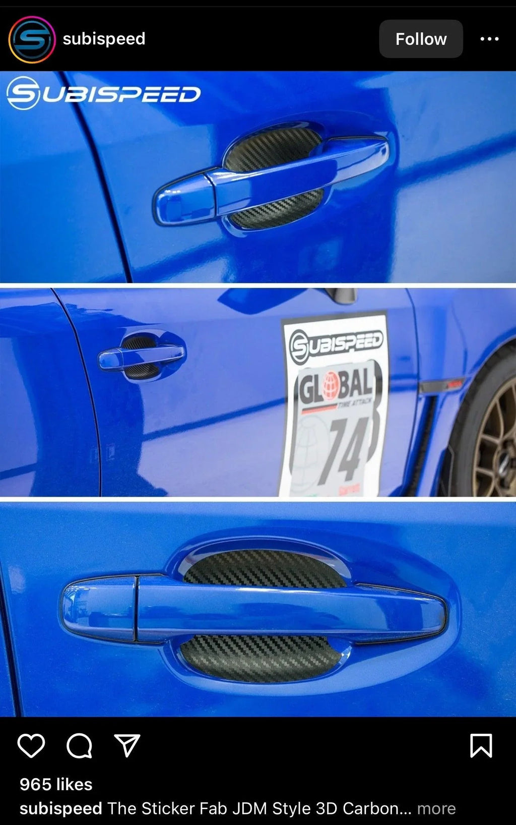 3D Carbon Fiber Vinyl Door Cup Protectors - 2015-2020 Subaru WRX / STI StickerFab