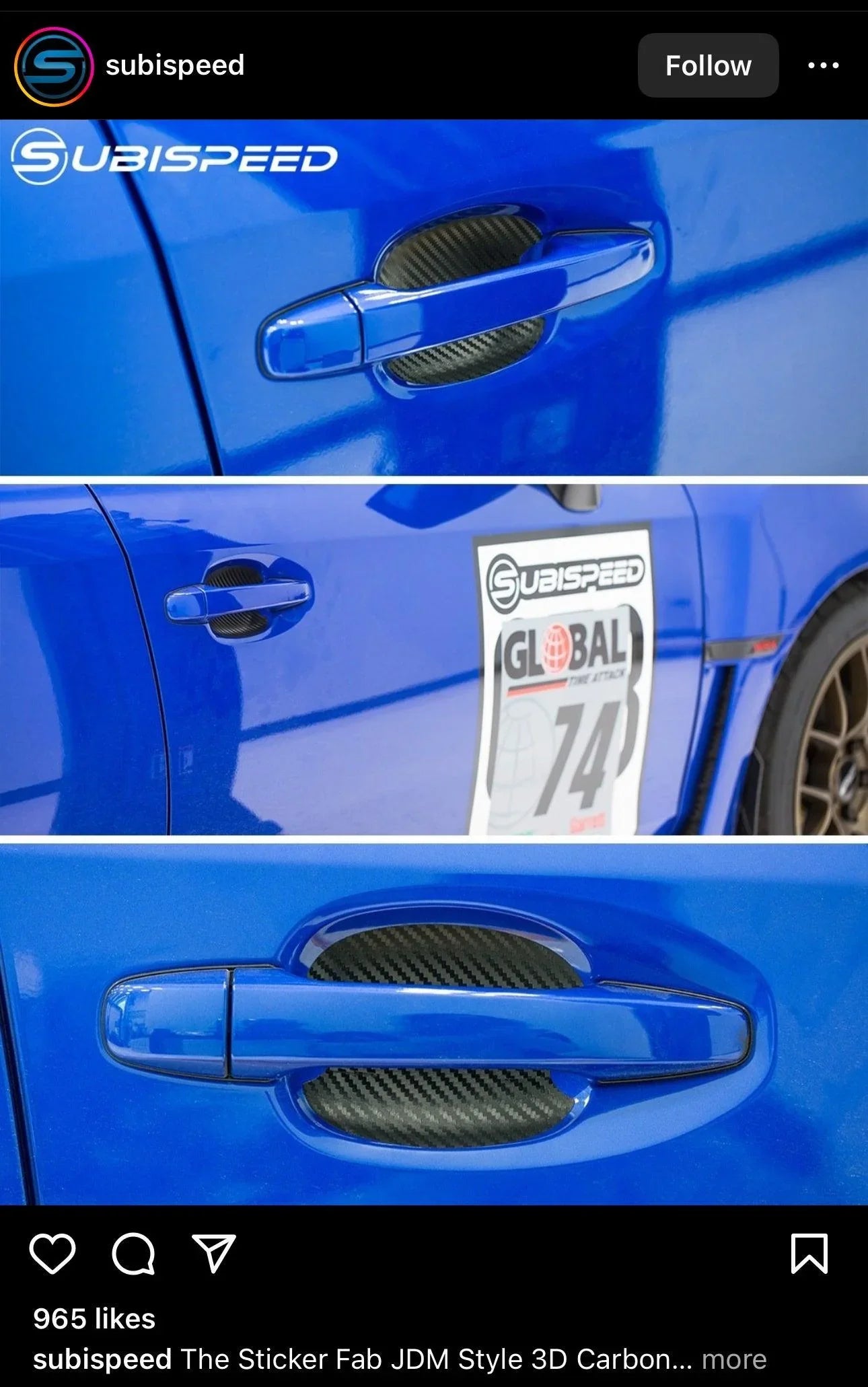 3D Carbon Fiber Vinyl Door Cup Protectors - 2015-2020 Subaru WRX / STI StickerFab