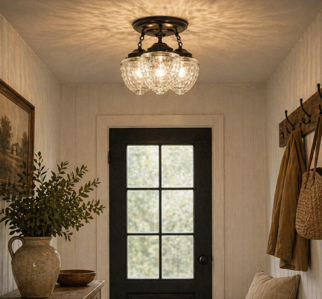 Antique Acorn Glass Ceiling Light | 3-Light Chain Trio The Lamp Goods