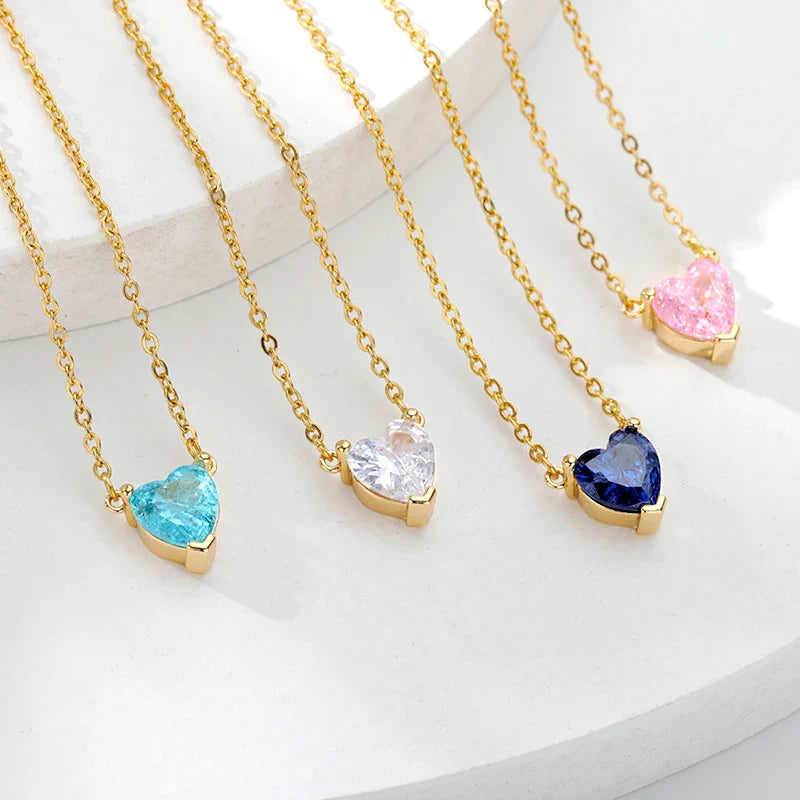 Heart Necklaces For Women Stainless Steel Gold Plated Chain Zircon Heart Pendant Choker Necklace Wedding Boho Jewelry Gift Femme Vera Lux