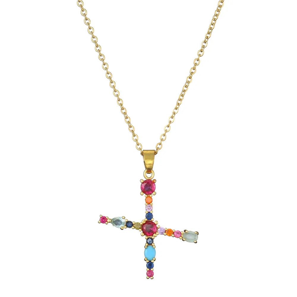 2024 New Hot Colourful Crystal AAA CZ 26 Capital Letters Pendant Necklace For Women Girl Gold Color Copper Initial Name Jewelry Vera Lux