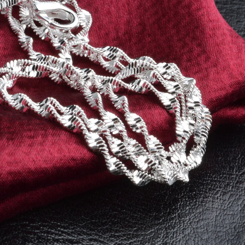 Aravant 925 Silver 2MM Twisted Water Wave Chain Link Necklaces For Women Girls Jewelry Vera Lux