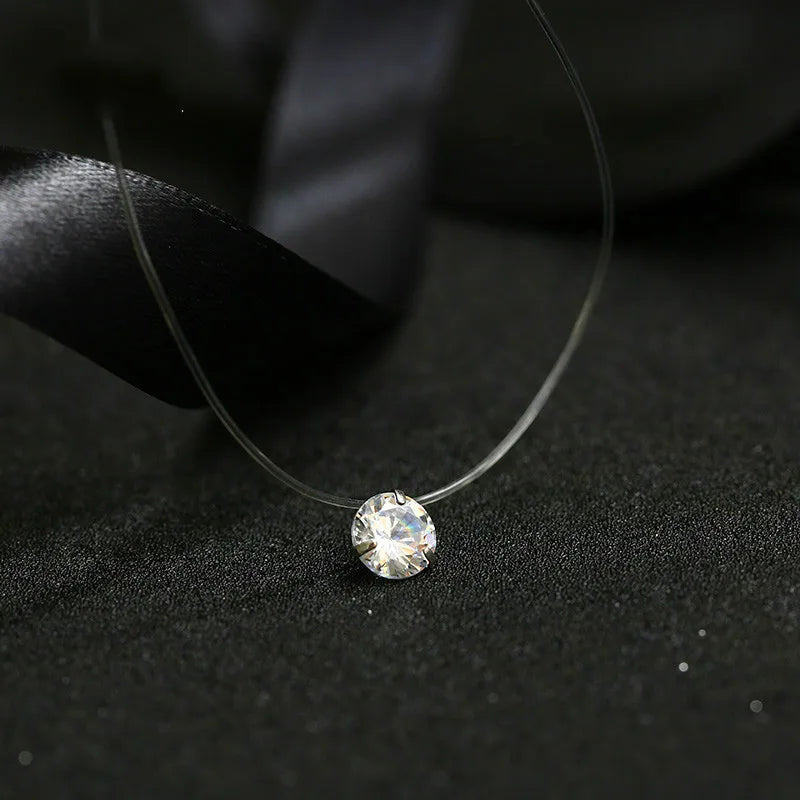 Fashion Shiny Crystal Necklace Zircon Pendant Transparent Fishing Line Invisible Ladies Necklace Jewelry Clavicle Chain Chocker Vera Lux