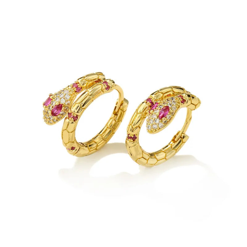 High Quality Colorful Crystal Zirconia Snake Earrings Punk Style Gold Color Small Hoop Earrings Jewelry Vera Lux