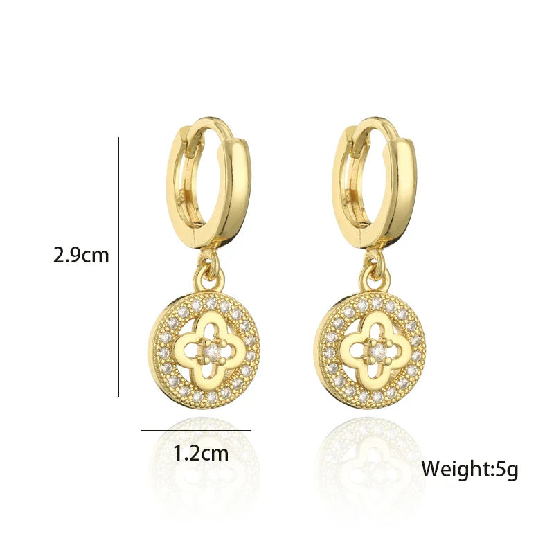 NEWBUY Fashion Gold Color Copper Plant Earrings Luxury Cubic Zirconia Flower Dangle Earring Hot Sale Female Party Jewelry Gift Vera Lux