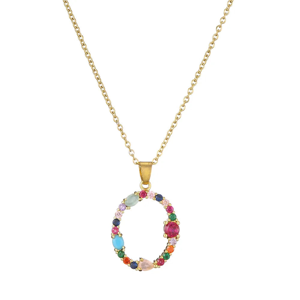 2024 New Hot Colourful Crystal AAA CZ 26 Capital Letters Pendant Necklace For Women Girl Gold Color Copper Initial Name Jewelry Vera Lux