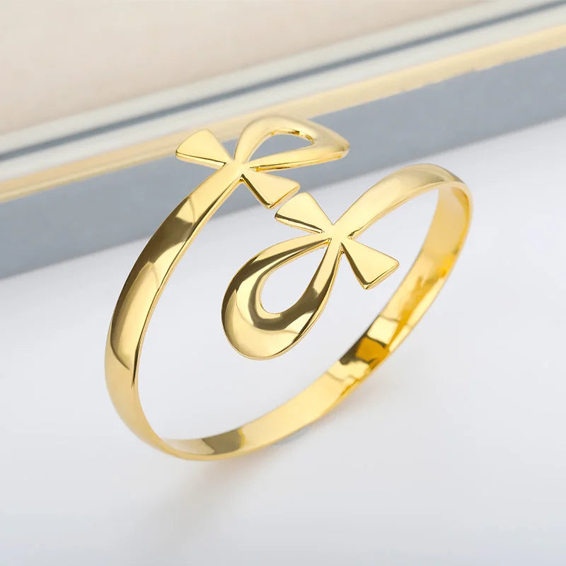 Egyptian Double Circle Ankh Cross Bracelet Bangles For Women Men Vintage Stainless Steel Key of Life Bracelet Femme Jewelry Vera Lux
