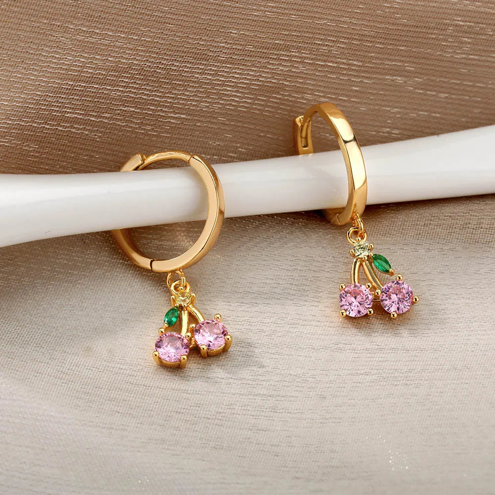 Crystal Fruit Cherry Drop Earrings For Women Stainless Steel Pink Cherry Earring Femme Fairy Fashion Boho Jewerly Gift 2023 Vera Lux