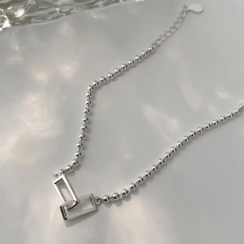 VENTFILLE 925 Sterling Silver Geometric Square Round Bead Bracelet For Women Personality Temperament Simple Hand Jewelry Party Vera Lux