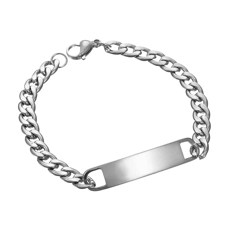 Akizoom Punk Engrave Name Custom Bracelets Gold Color Stainless Steel Thick Hand Chain Customized Couple Men Women Jewelry Gift Vera Lux