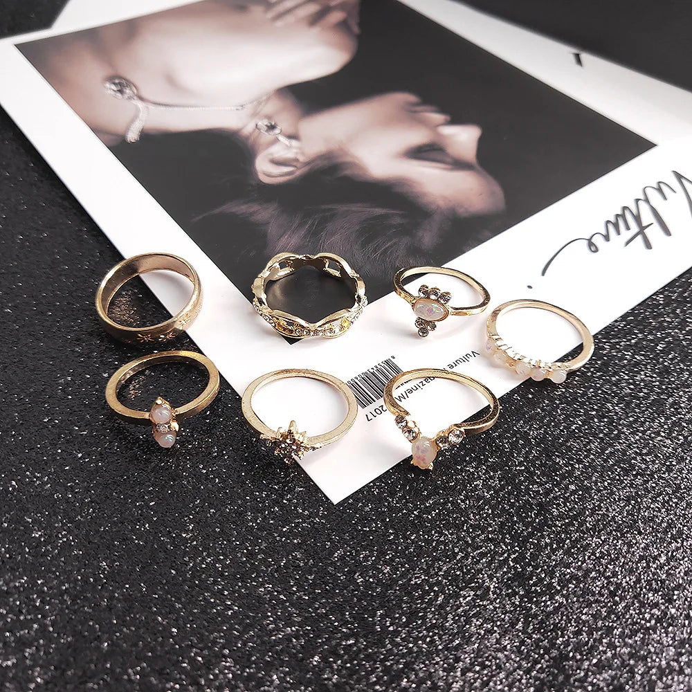 Fashion Geometric Knuckle Rings set For Women Crystal Gold color Finger Ring Boho Ladies wedding Jewelry Gift Vera Lux