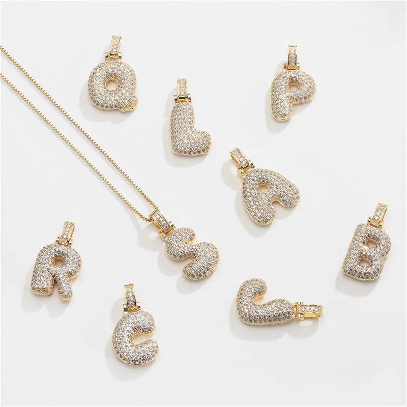 NEWBUY CZ Zirconia Crystal 26 A-Z Letters Pendant Necklace For Men Women Punk Initials Name Necklace Fashion Hip Hop Jewelry Vera Lux