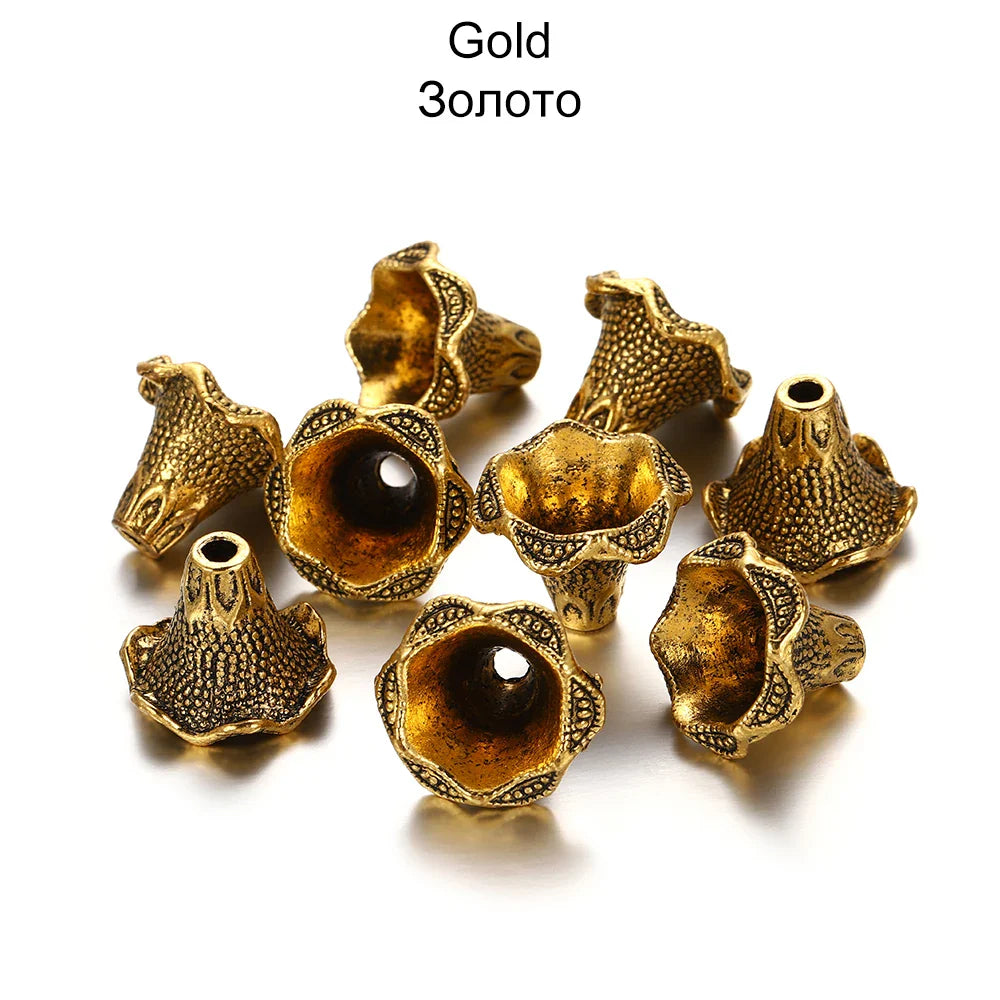 2pcs/lot Alloy Beads Caps Mixed Hollow Flower Necklace Earrings End Beads Cap Connectors For DIY Jewelry Making Accessroies Vera Lux