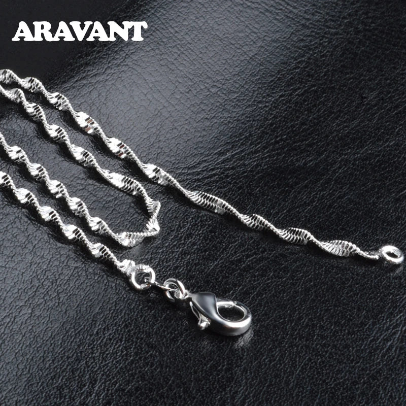 Aravant 925 Silver 2MM Twisted Water Wave Chain Link Necklaces For Women Girls Jewelry Vera Lux