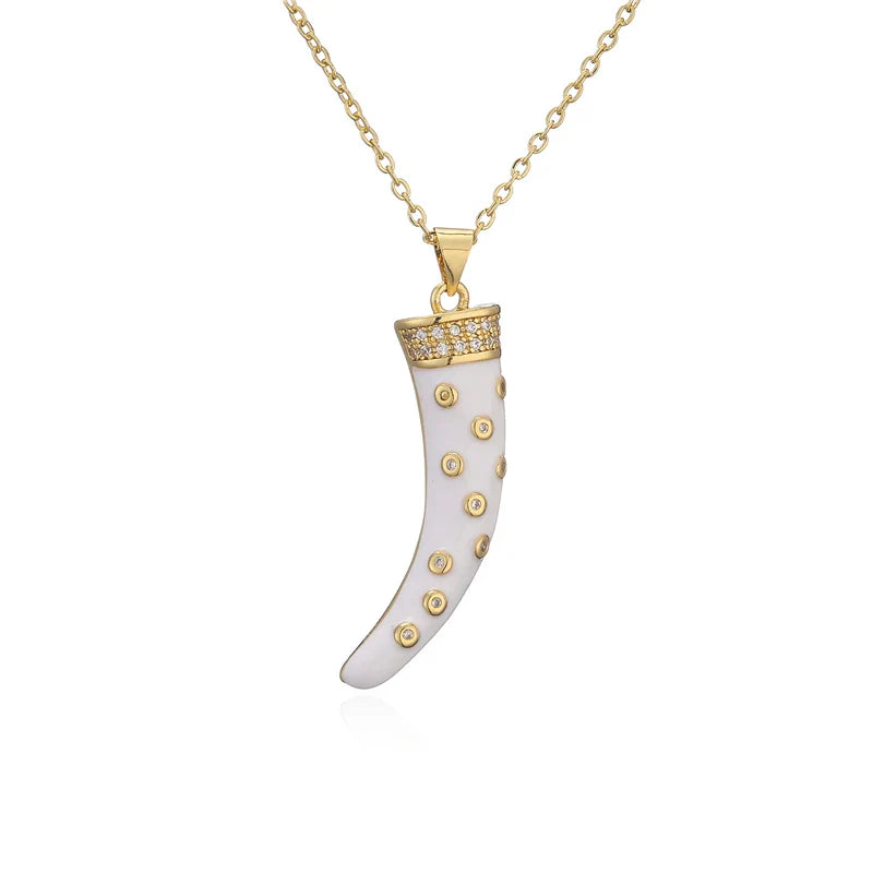 NEWBUY Luxury Full Cubic Zirconia Pave Setting Wolf's fang Pendant Necklace For Women Vintage Bohemian Style Party Jewelry Gift Vera Lux