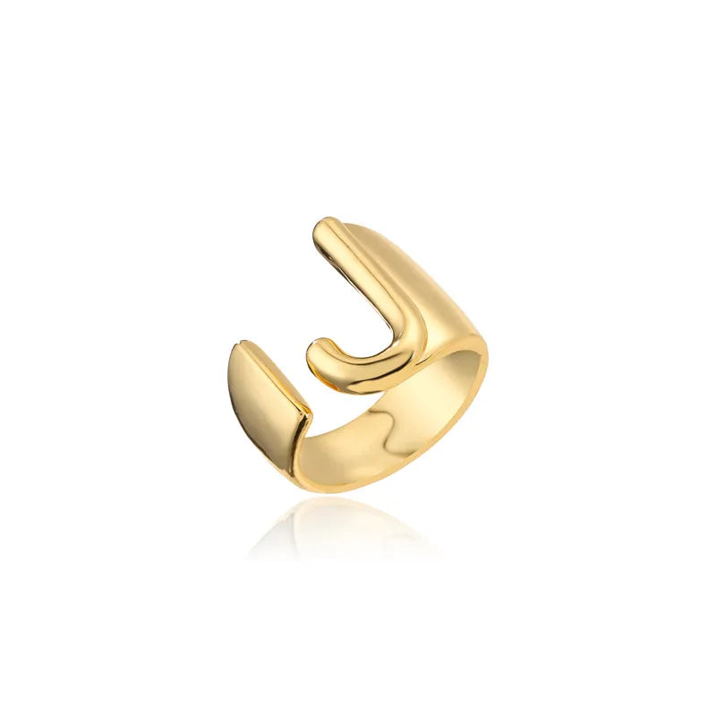 Hollow A-Z Letter Gold Color Metal Adjustable Opening Ring Initials Name Alphabet Female Party Chunky Wide Trendy Jewelry Vera Lux