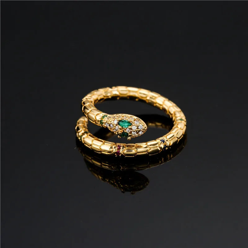 Fashion Gold Color Snake Ring For Women Girl Adjustable Exquisite Shiny Cubic Zirconia Finger Ring Wedding Jewelry Gift Vera Lux