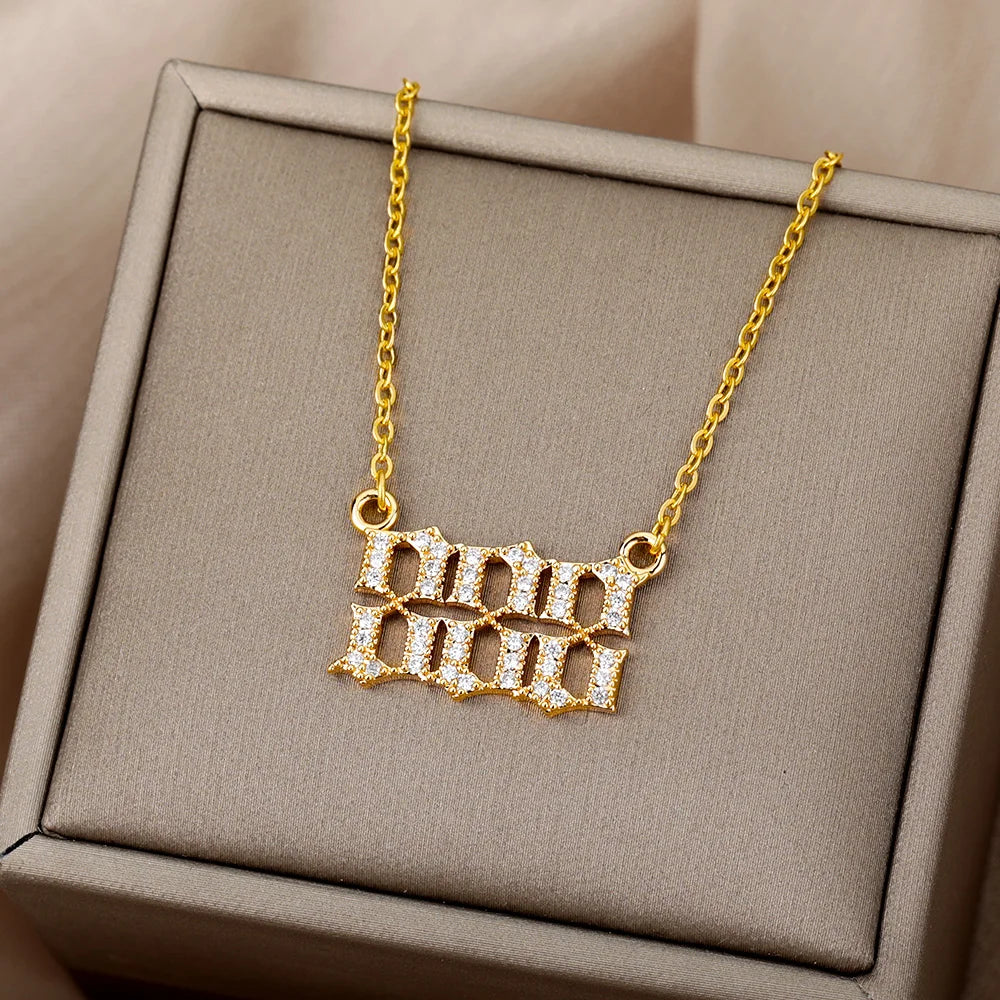 Zircon Angel Number Necklaces 111 222 333 444 555 666 777 888 999 Stainless Steel Necklace For Women Devil Choker Trend Jewelry Vera Lux