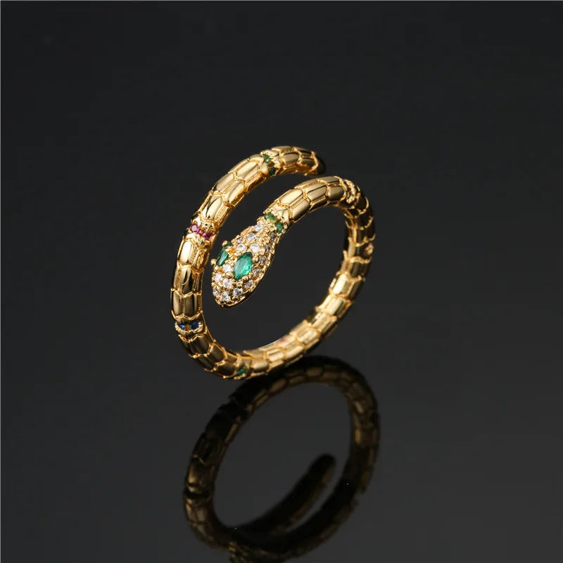 Fashion Gold Color Snake Ring For Women Girl Adjustable Exquisite Shiny Cubic Zirconia Finger Ring Wedding Jewelry Gift Vera Lux