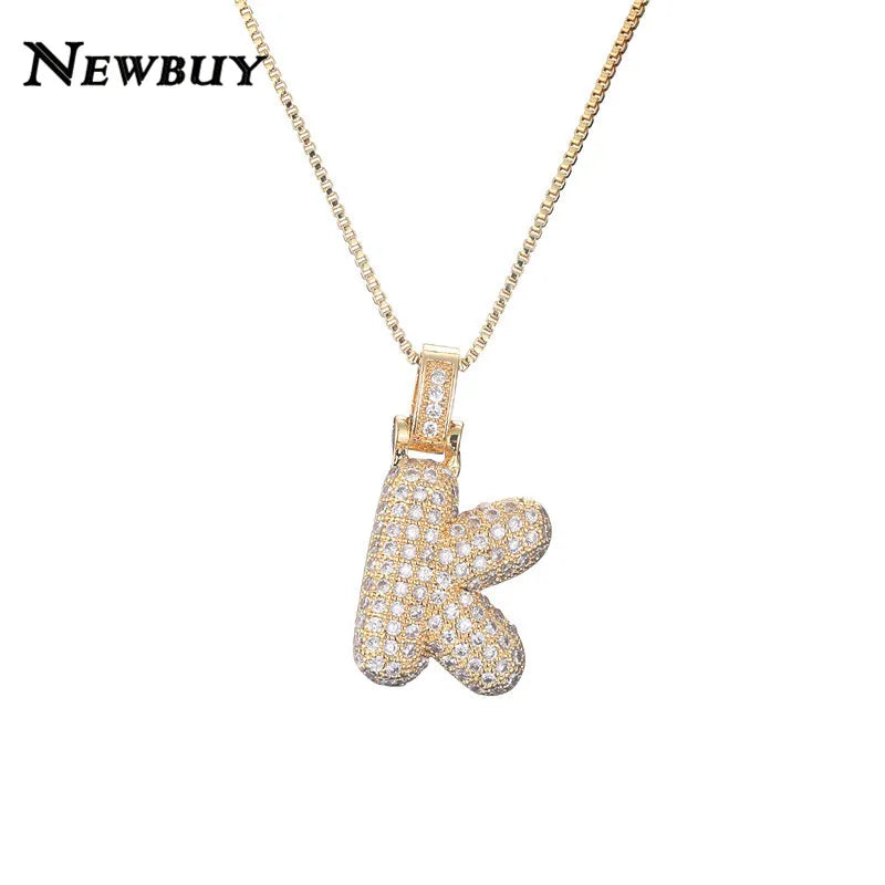 NEWBUY CZ Zirconia Crystal 26 A-Z Letters Pendant Necklace For Men Women Punk Initials Name Necklace Fashion Hip Hop Jewelry Vera Lux
