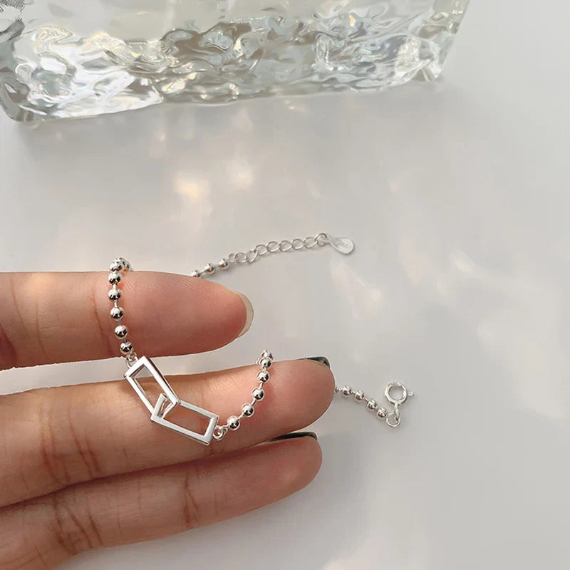 VENTFILLE 925 Sterling Silver Geometric Square Round Bead Bracelet For Women Personality Temperament Simple Hand Jewelry Party Vera Lux