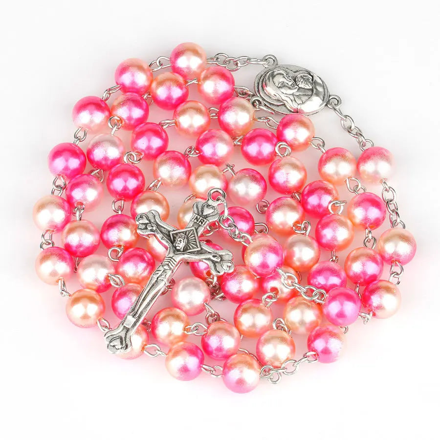 12 colors Religion Rosary necklace For Women Christian Virgin Mary Jesus Cross pendant Long beads chains Fashion Jewelry Gift Vera Lux