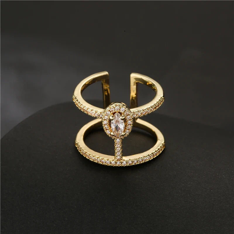 NEWBUY Fashion Gold Color Geometric Copper Ring Women Wedding Jewelry Hot Sale AAA+ Cubic Zirconia Finger Ring Femme Bijoux Vera Lux