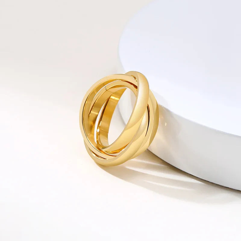 Charm Women Rings Triple Interlocked Rolling Ring Stainless Steel Gold Color Christmas Jewelry Vera Lux