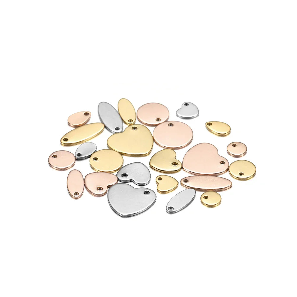 10-50Pcs Gold Stainless Steel Customized Dog Tag Heart-Shaped Oval Blanks Charm Pendant Charms For DIY Jewelry Making Supplies Vera Lux