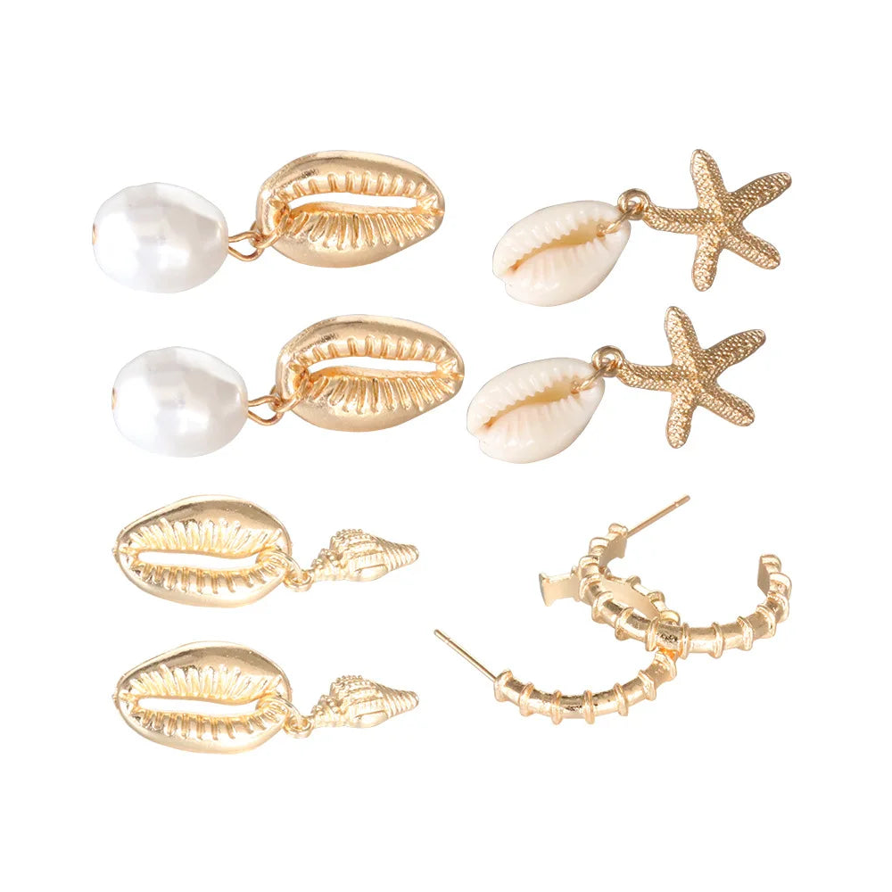 Bohemia Shell Starfish Dangle Earring set For Women Summer Beach Pearl Conch Drop Geometric Earring Girls Fashion Jewelry Vera Lux