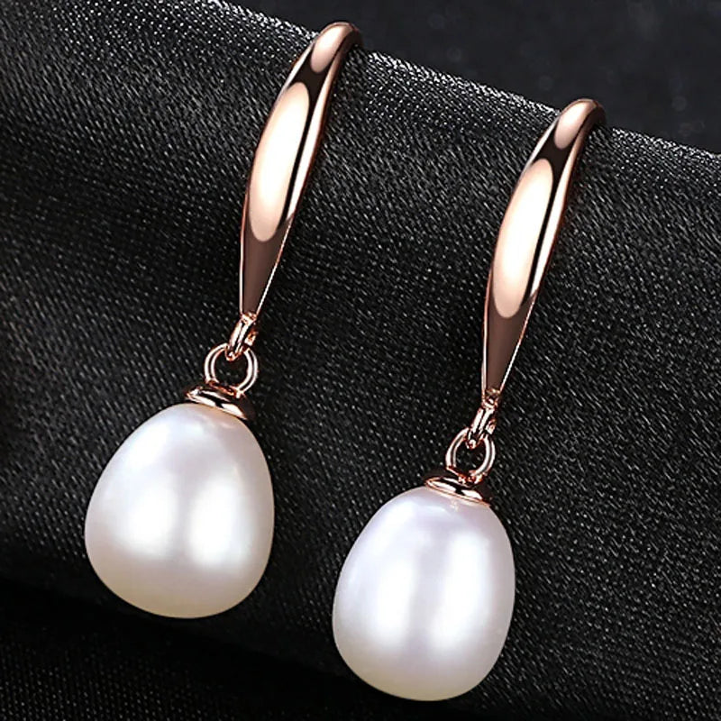 925 Sterling Silver Rose Gold Drop Earrings For Women Freshwater Pearl Earrings Wedding Jewelry White Pink Purple Vera Lux