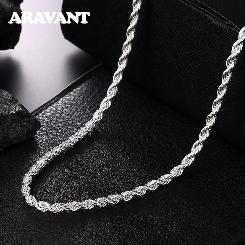 Aravant 925 Silver 4MM Twist Snake Chain Necklace For Women Fashion Jewelry Vera Lux