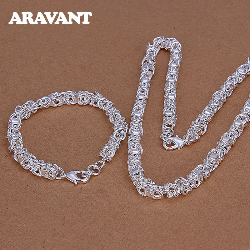 Aravant 925 Silver 7mm Link Chain Necklace Bracelet Set For Women Fashion Jewelry Vera Lux