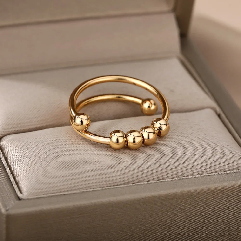 Vintage Beads Rings Finger for Women Rotate Freely Anti Stress Anxiety Single Ring Coil Spiral Beads Rotate Jewlery Gift Femme Vera Lux