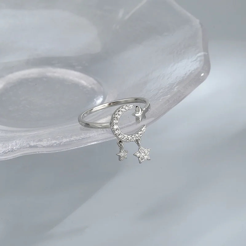 VENTFILLE 925 Silver Moon Tassel Opening Female Fashion Ins Ring Vera Lux