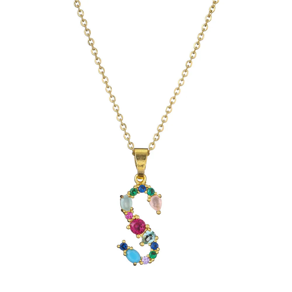2024 New Hot Colourful Crystal AAA CZ 26 Capital Letters Pendant Necklace For Women Girl Gold Color Copper Initial Name Jewelry Vera Lux