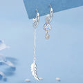 VENTFILLE 925 Sterling Silver Asymmetric Feather Earrings White Moonstone Pendant Earrings Ladies Gifts Handmade Jewelry Vera Lux
