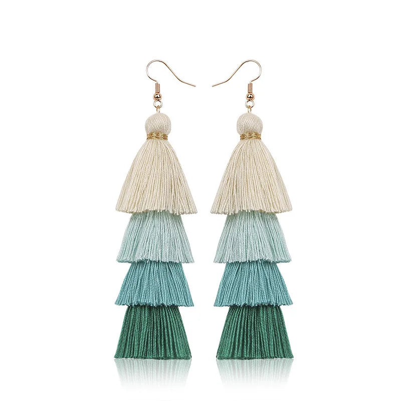Bohemian 4 Layered Tassel Earrings For Women Ethnic Long Fringe Multi color Statement Dangle Earring GirlsFashion Jewelry Vera Lux