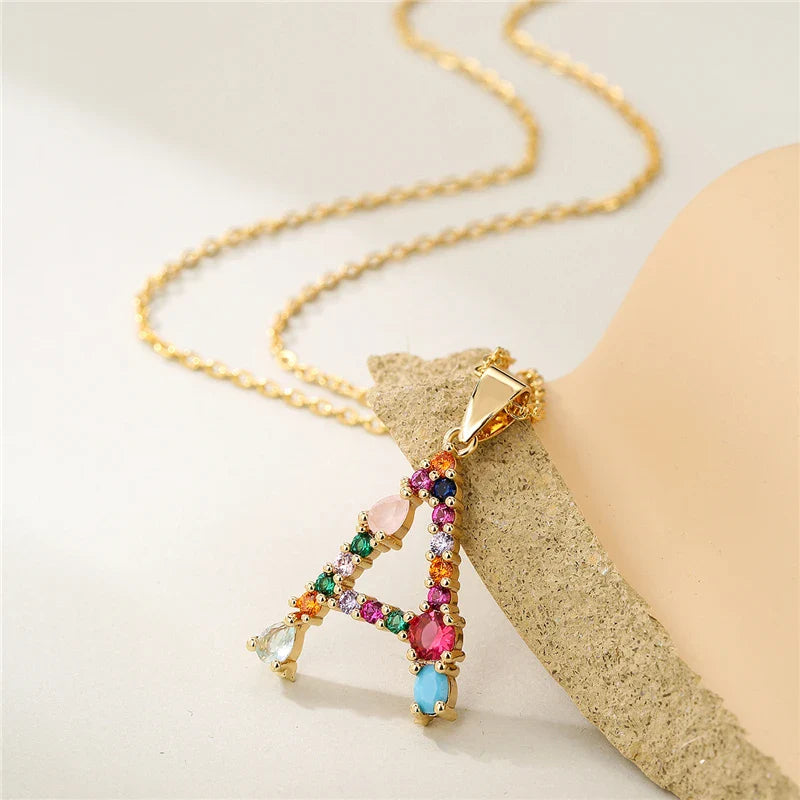 2024 New Hot Colourful Crystal AAA CZ 26 Capital Letters Pendant Necklace For Women Girl Gold Color Copper Initial Name Jewelry Vera Lux