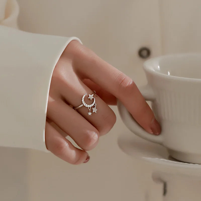 VENTFILLE 925 Silver Moon Tassel Opening Female Fashion Ins Ring Vera Lux
