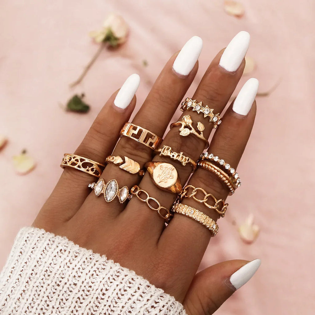 Trendy Geometric Moon Knuckle Finger Rings Set For Women 2021 Bohemian Crystal stone Female Ring Wedding Jewelry Vera Lux