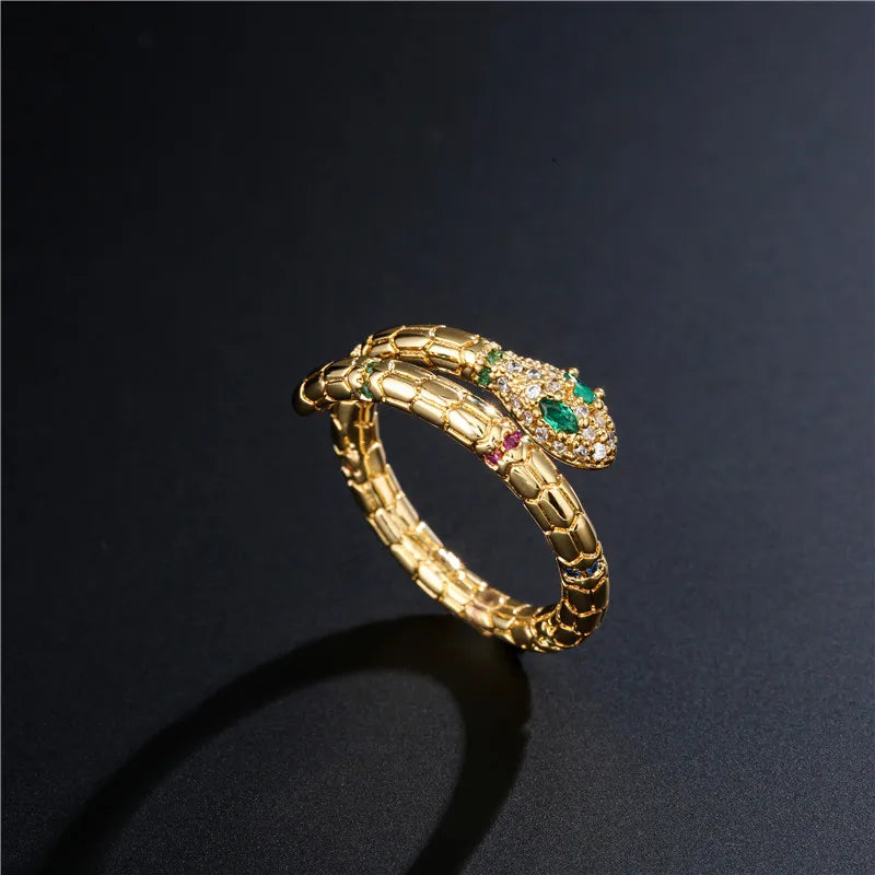 Fashion Gold Color Snake Ring For Women Girl Adjustable Exquisite Shiny Cubic Zirconia Finger Ring Wedding Jewelry Gift Vera Lux