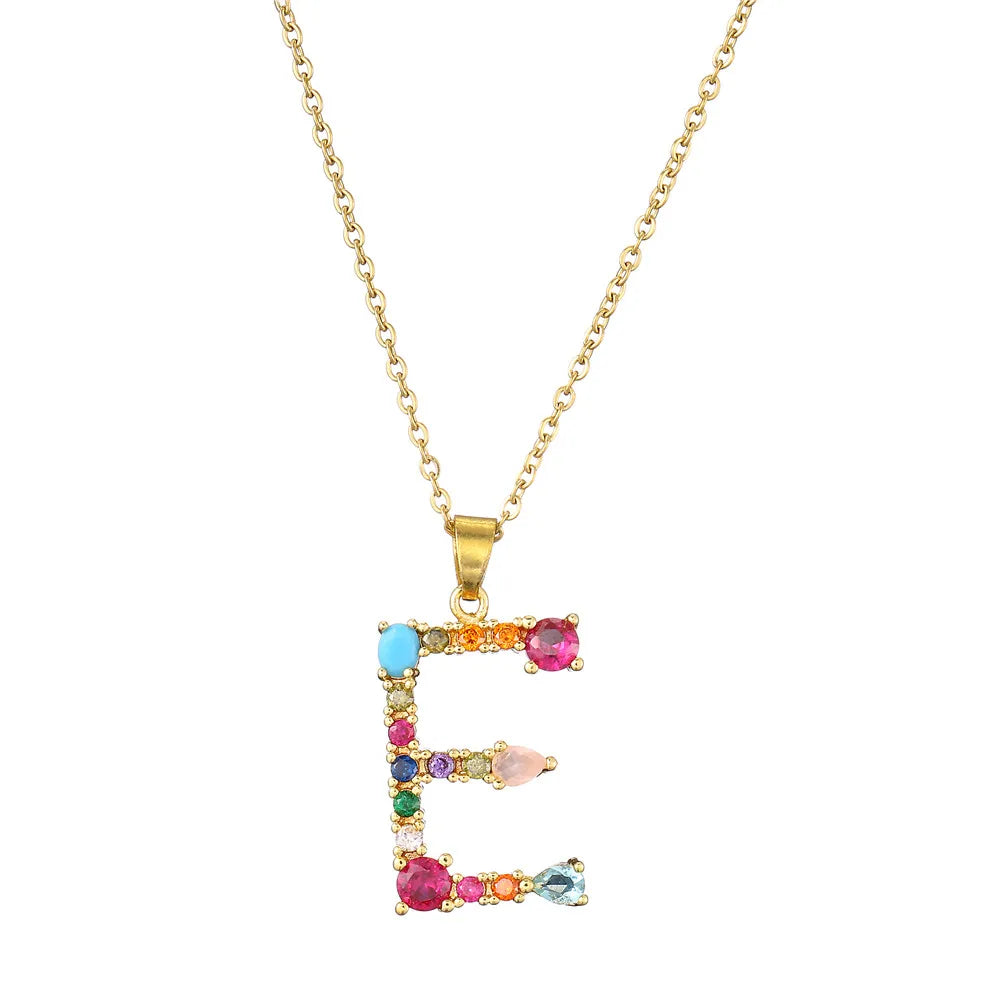 2024 New Hot Colourful Crystal AAA CZ 26 Capital Letters Pendant Necklace For Women Girl Gold Color Copper Initial Name Jewelry Vera Lux
