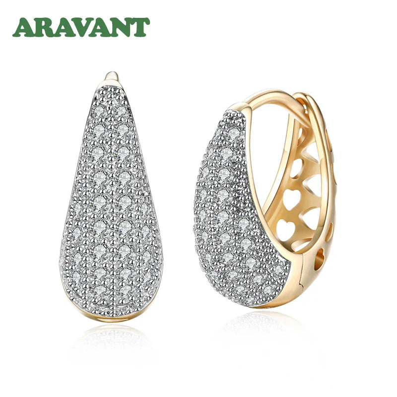 Aravant 925 Silver 18K Gold Zircon Crystal Hoop Earrings For Women Wedding Fashion Jewelry Vera Lux