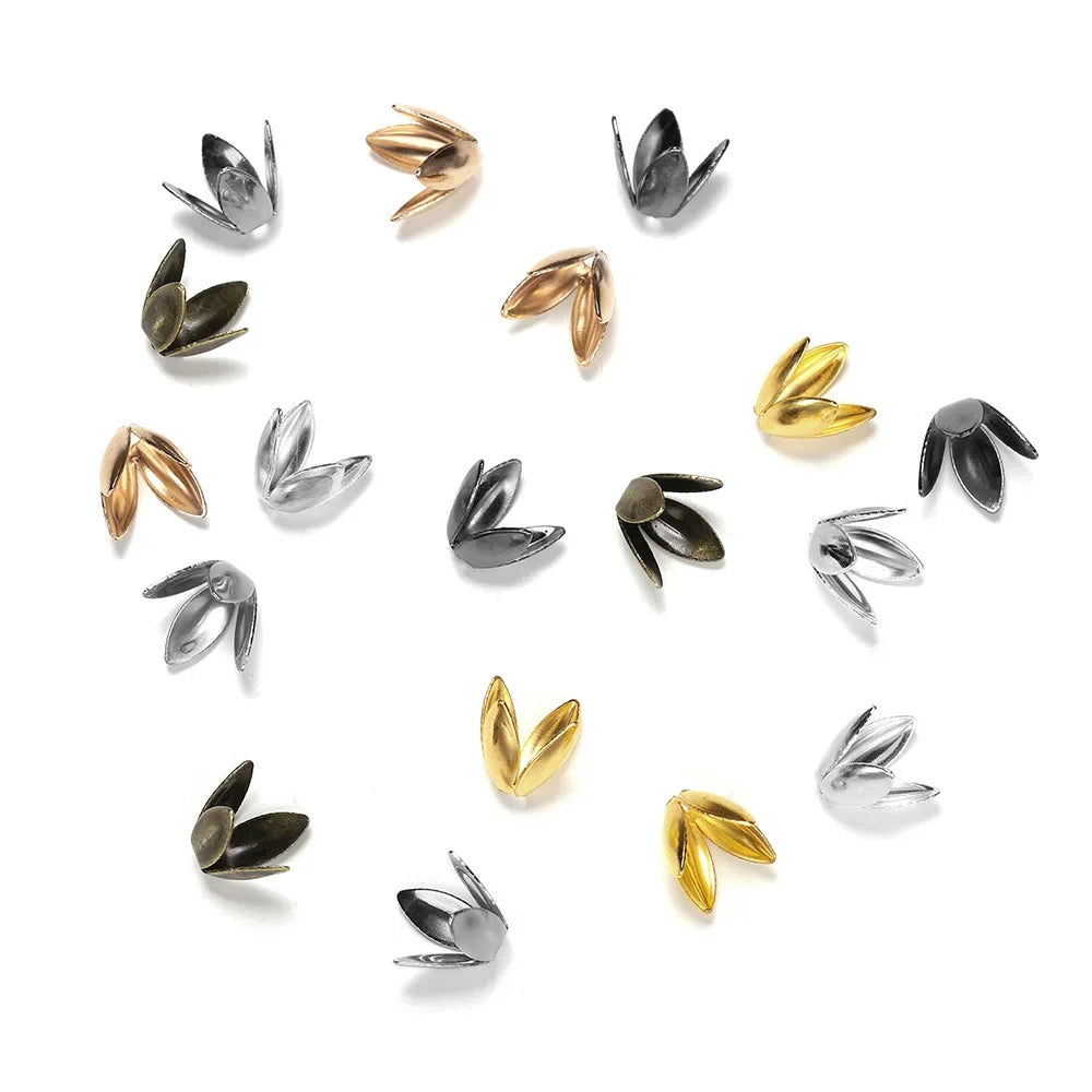 100pcs/lot Four Leaves Flower Metal Bulk Loose Sparer Caps Petal Apart End Bead Caps For Jewelry Making Bracelet Findings Vera Lux
