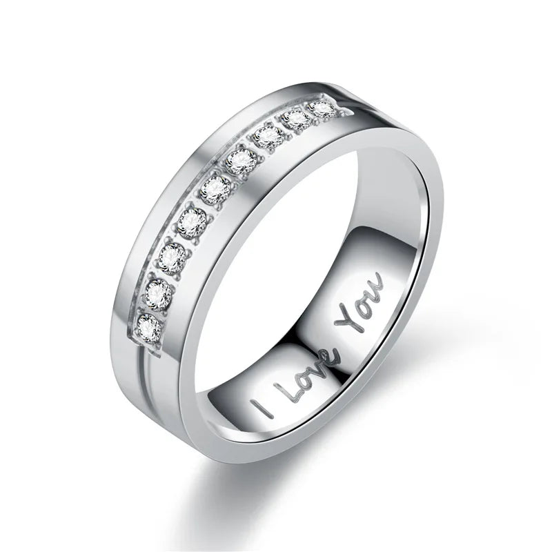Fashion Stainless Steel Couple Engagement Rings For Women Men Crystal I LOVE YOU Ring 2021 Wedding Jewelry Gift Vera Lux