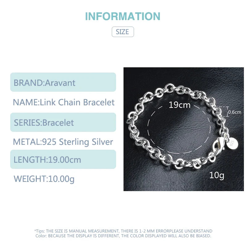 Aravant 925 Sterling Silver 6mm Link Chain Bracelet For Women Fashion Jewelry Vera Lux